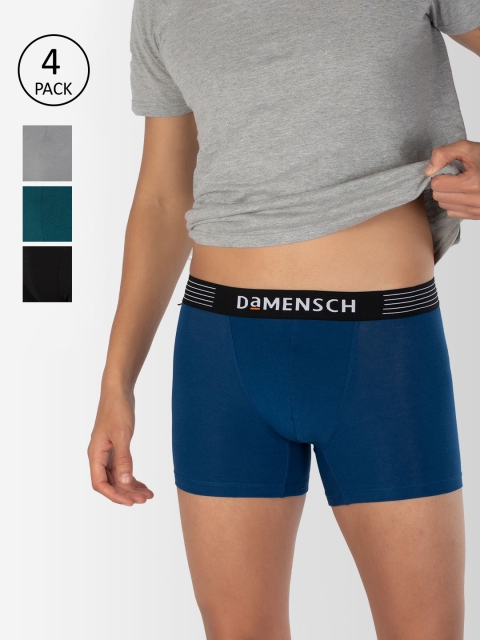

DAMENSCH Men Pack Of 4 Solid Deodorizing Trunks DAM-CTS-T-PEB-DRG-IRB-SWB-PACK-4-MIX, Blue