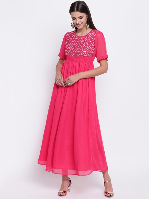 

Shakumbhari Women Pink Embroidered Maxi Dress