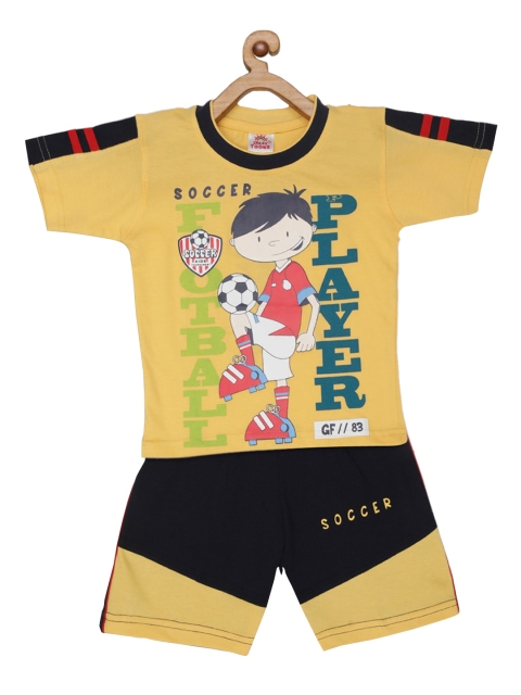 

JBN Creation Boys Yellow & Black Printed T-shirt with Shorts