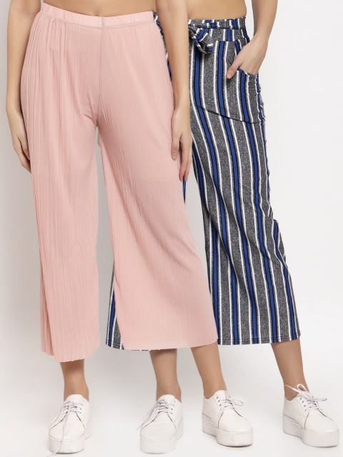 

KLOTTHE Women Multicoloured Pack of 2 Striped Flared Palazzos, Multi