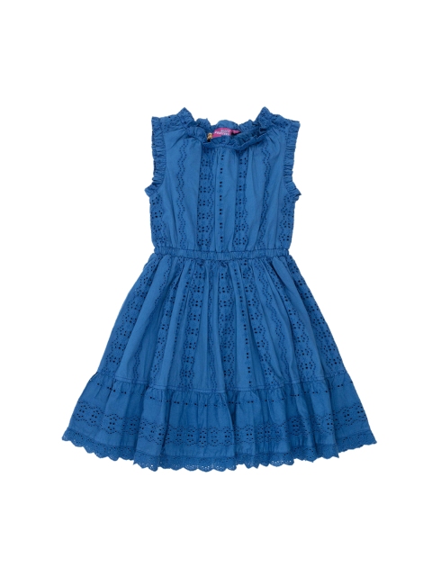 

UNDER FOURTEEN ONLY Girls Blue Self Design Fit and Flare Dress