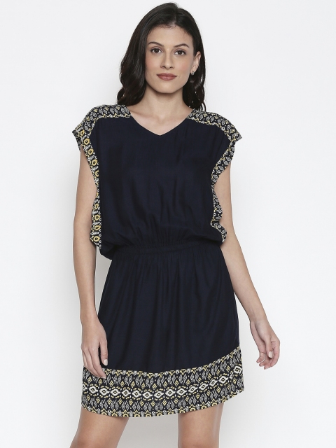 

People Women Navy Blue Printed Blouson Dress