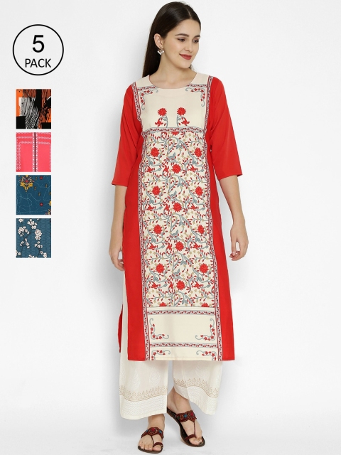 

7Threads Women Pack Of 5 Multicoloured Floral Printed Crepe Kurtas, Multi