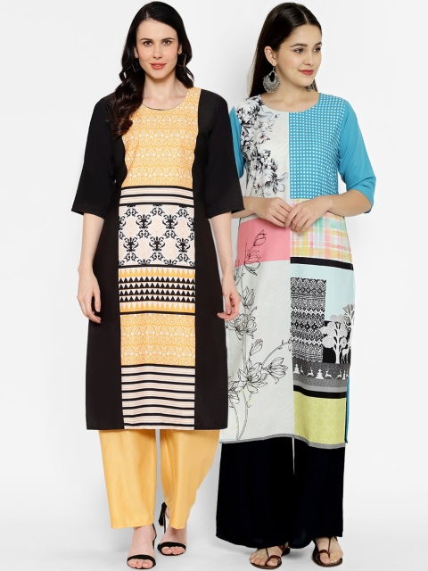 

7Threads Multicoloured Printed Crepe Kurta, Multi