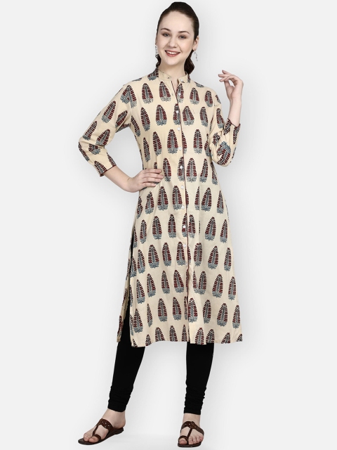 

Molcha Women Cream-Coloured & Maroon Ethnic Motifs Printed Kurta