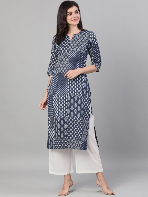 

Nayo Women Blue Printed Kurta with Palazzos