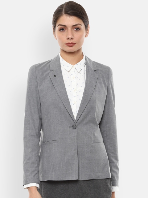 

Van Heusen Woman Women Grey Striped Single-Breasted Formal Blazer
