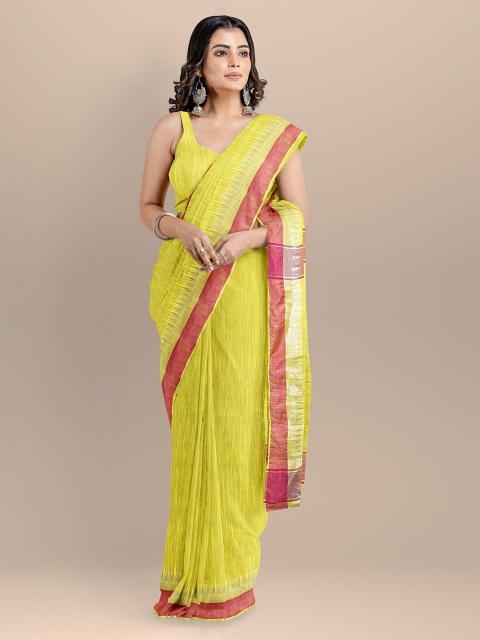 

BharatSthali Yellow Silk Cotton Woven Design Maheshwari Saree
