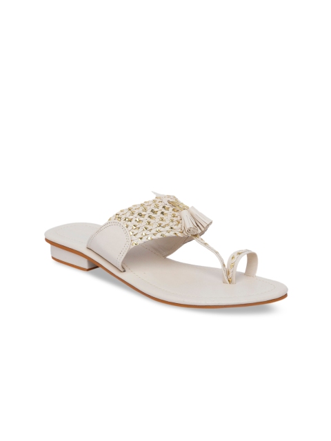 

ERIDANI Women Off-White Woven Design One Toe Flats