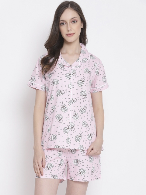 

Kanvin Women Pink & White Printed Night suit
