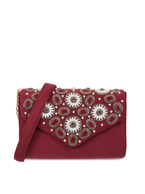

Mochi Maroon Embellished Sling Bag