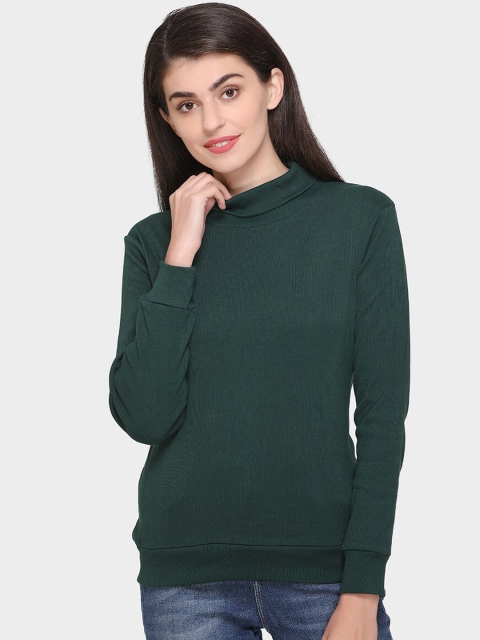 

GRIFFEL Women Green Solid Sweatshirt
