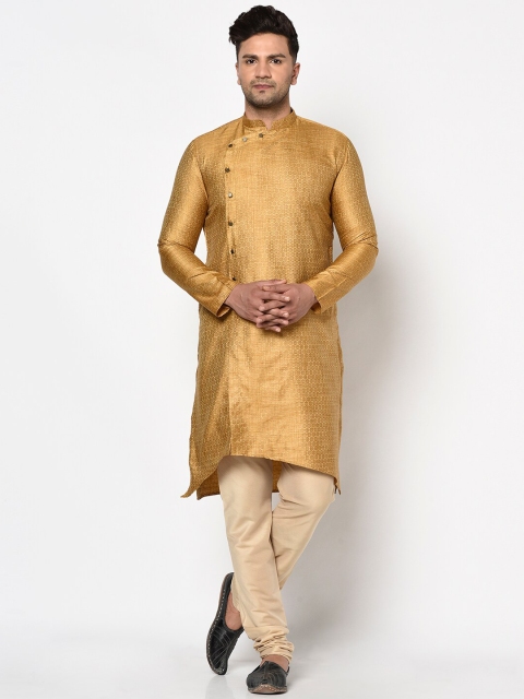 

TABARD Men Mustard Jacquard Angrakha Kurta