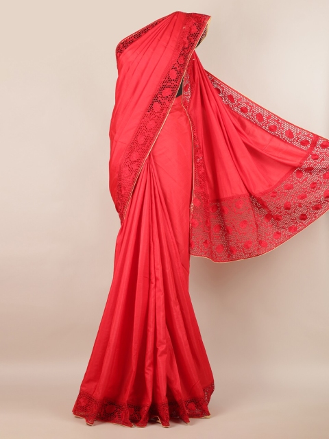 

Pothys Red & Cream-Coloured Art Silk Solid Saree