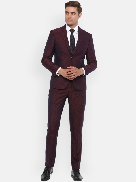 

Louis Philippe Men Maroon & Navy Blue Printed Slim-Fit Single-Breasted Two-Piece Formal Suit