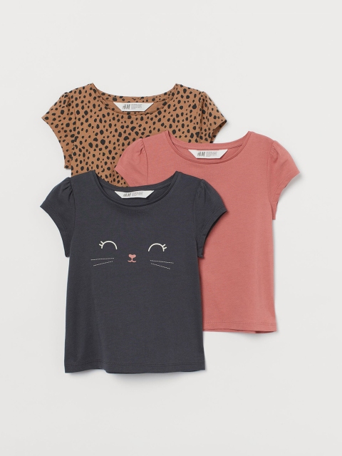 

H&M Girls 3 Pack Cotton Muticoloured Jersey Tops, Multi