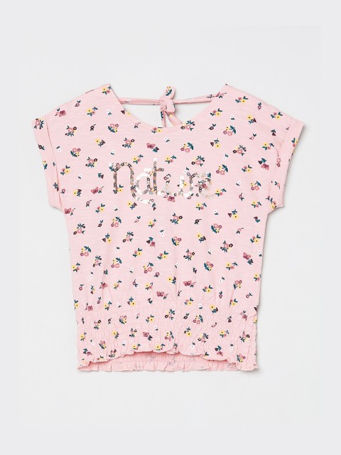 

max Girls Pink Floral Printed Pure Cotton Top