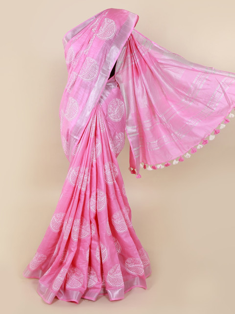 

Pothys Pink Printed Linen Blend Saree