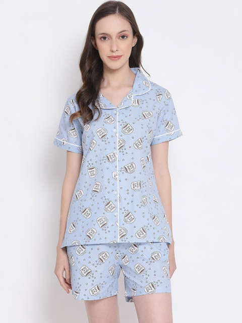 

Kanvin Women Blue & White Printed Night suit