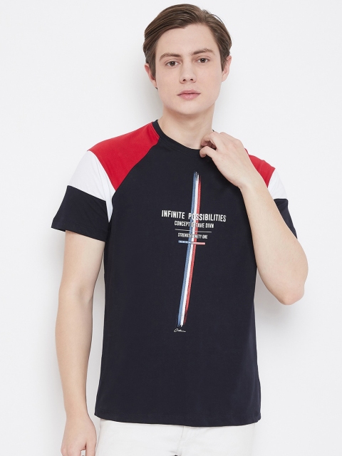 Octave Men Navy Blue & White Printed Round Neck T-shirt