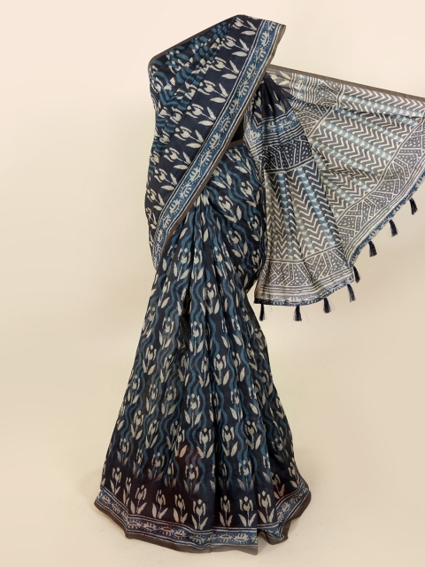 

Pothys Blue Printed Cotton Blend Saree
