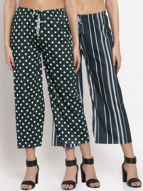 

KLOTTHE Women Multicoloured Set of 2 Striped Flared Palazzos, Multi