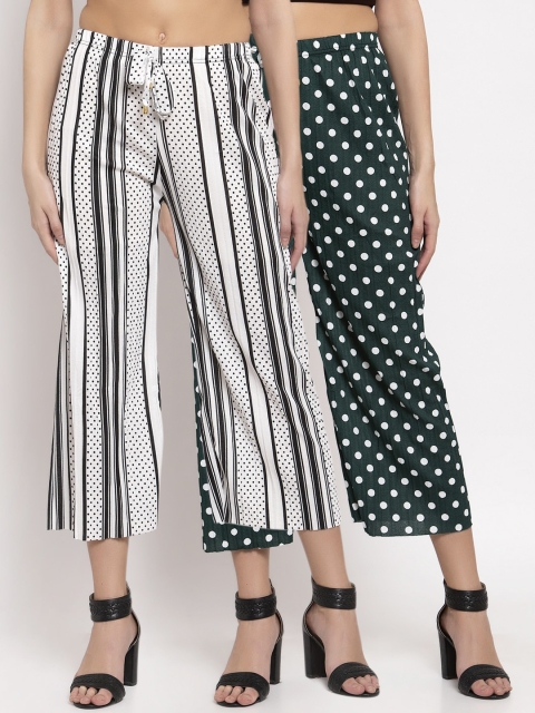 

KLOTTHE Women Pack of 2 Multicoloured Striped Wide Leg Palazzos, Multi