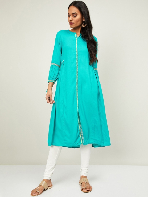 

Melange by Lifestyle Women Turquoise Blue Flared Sleeves Kurta