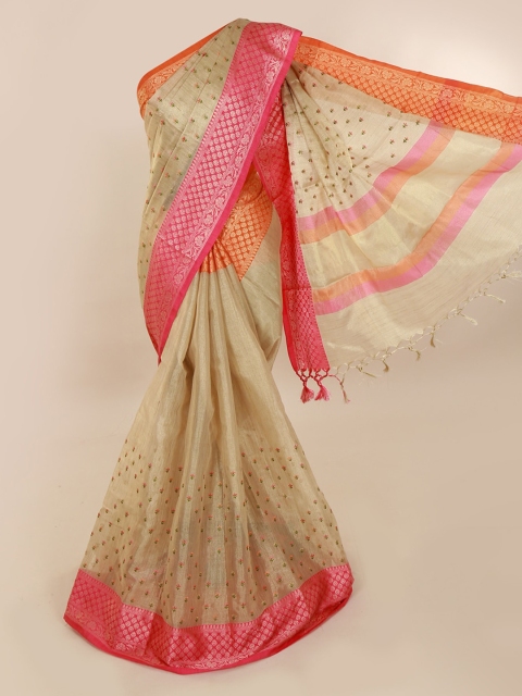 

Pothys Cream-Coloured Woven Design Tissue Saree
