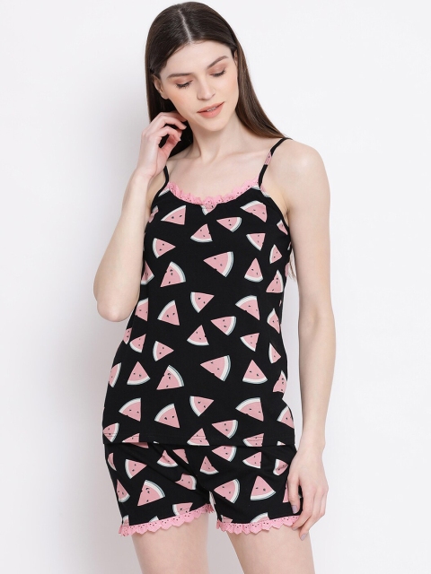 

Kanvin Women Black & Pink Printed Night suit