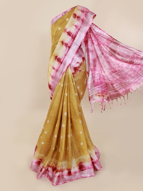 

Pothys Cream-Coloured & Pink Linen Blend Dyed Saree