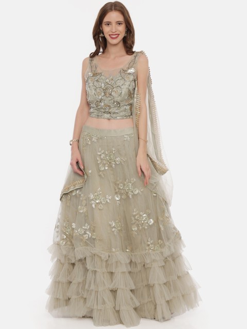 

Neerus Olive Green & Gold-Toned Embroidered Ready to Wear Lehenga & Blouse with Dupatta