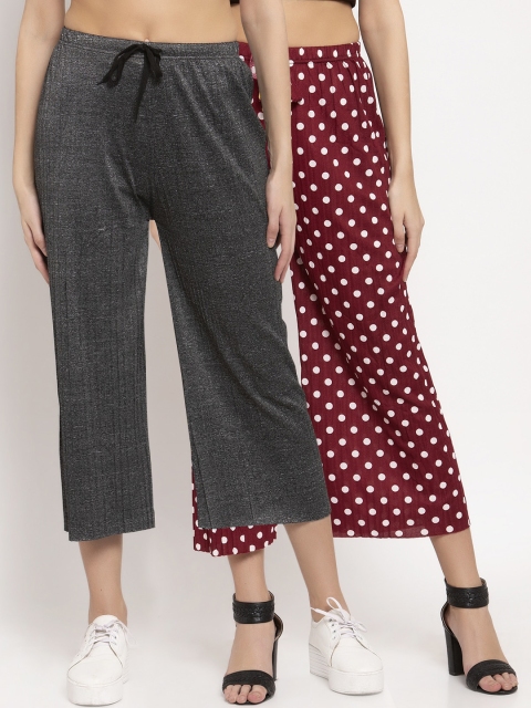 

KLOTTHE Women Maroon & White Printed Wide Leg Palazzos Set of 2