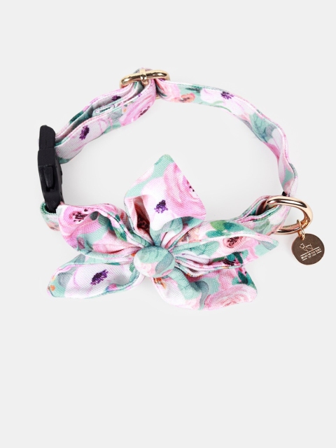 

Heads Up For Tails Pink & Turquoise Blue Printed Bowtie Dog Collar