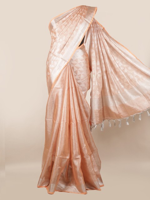 

Pothys Peach-Coloured Woven Design Linen Blend Saree