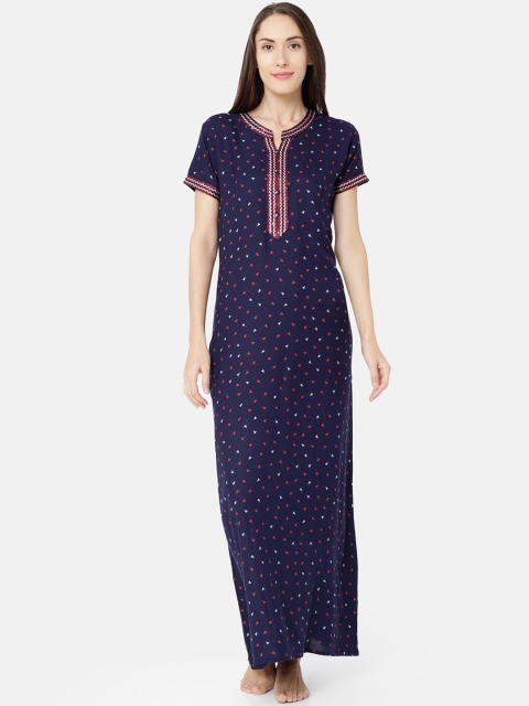 

Sand Dune Printed Alpine A-line Nightrdress, Navy blue