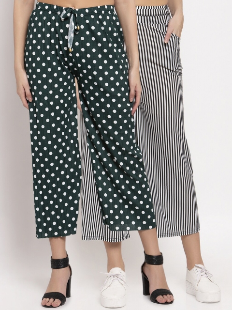 

KLOTTHE Women Pack of 2 Striped Wide Leg Palazzos, Green