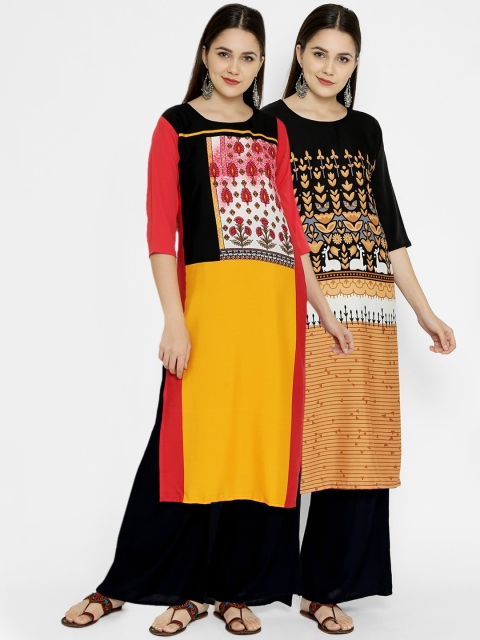 

7Threads Multicoloured Geometric Printed Crepe Kurta, Multi