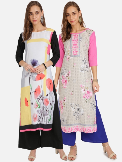 

Florence Women Set of 2 Multicoloured Floral Printed Crepe Kurta, Multi