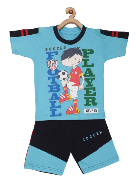 

JBN Creation Boys Blue & Black Printed T-shirt with Shorts