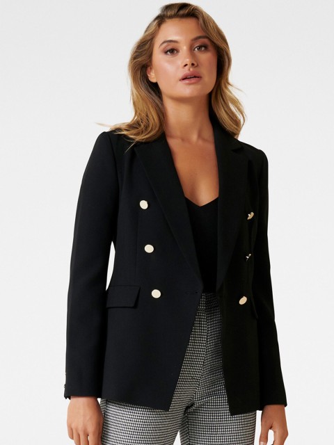 

Forever New Women Black Solid Tailored-Fit Double-Breasted Casual Blazer