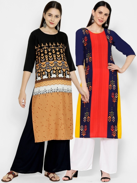 

7Threads Pack Of 2 Ethnic Motifs Printed Crepe Kurta, Multi