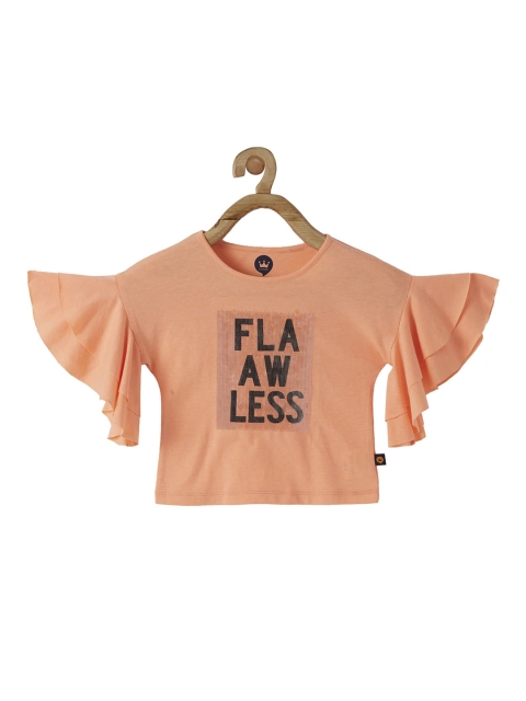 

VITAMINS Girls Orange Printed Flared Sleeves Top