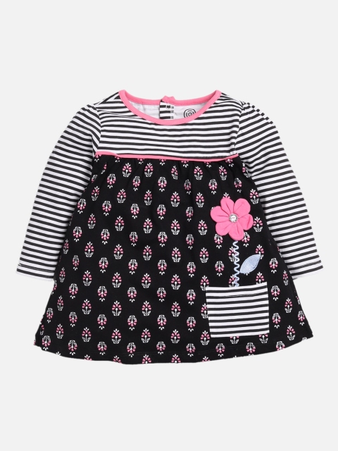 

TAMBOURINE Girls Black & White Printed Cotton A-Line Dress