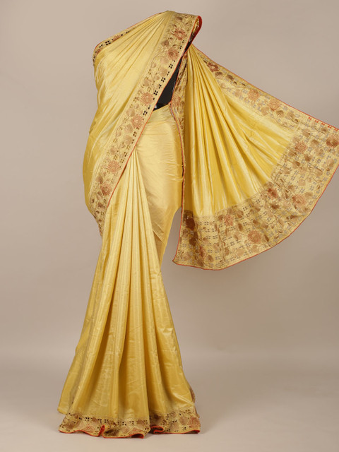 

Pothys Yellow Solid Art Silk Saree With Embroidered Border