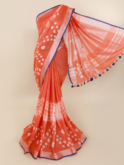 

Pothys Orange Dyed Linen Blend Saree