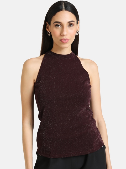 

Kazo Maroon Self-Design Sleeveless Top