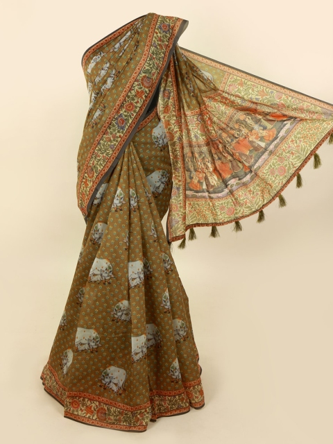

Pothys Olive Green Printed Cotton Blend Saree