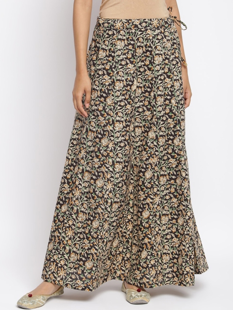

TJORI Women Black & Beige Kalamkari Hand Block Printed Maxi Skirt