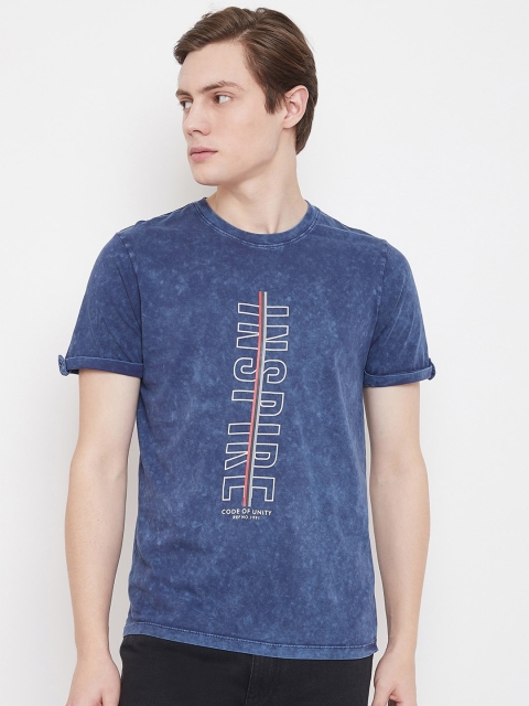 Octave Men Blue & White Printed Round Neck T-shirt